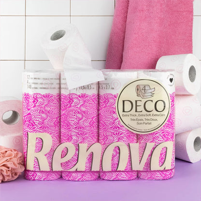 RENOVA DECO TOILET PAPER 12 ROLLS WHITE (4PLY)