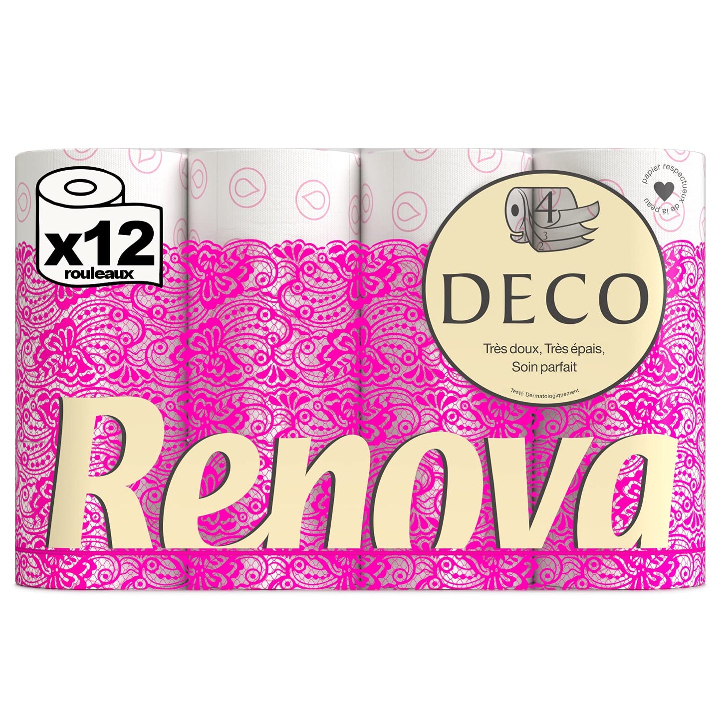 RENOVA DECO TOILET PAPER 12 ROLLS WHITE (4PLY)