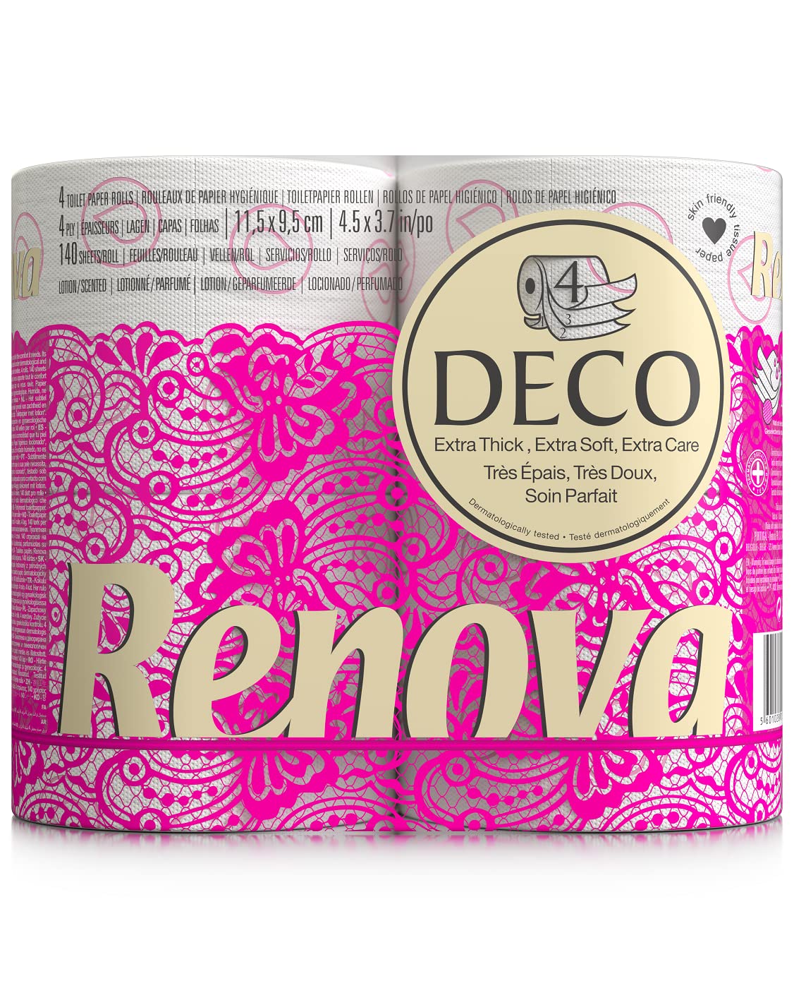 RENOVA DECO TOILET PAPER 4 ROLLS WHITE (4PLY)